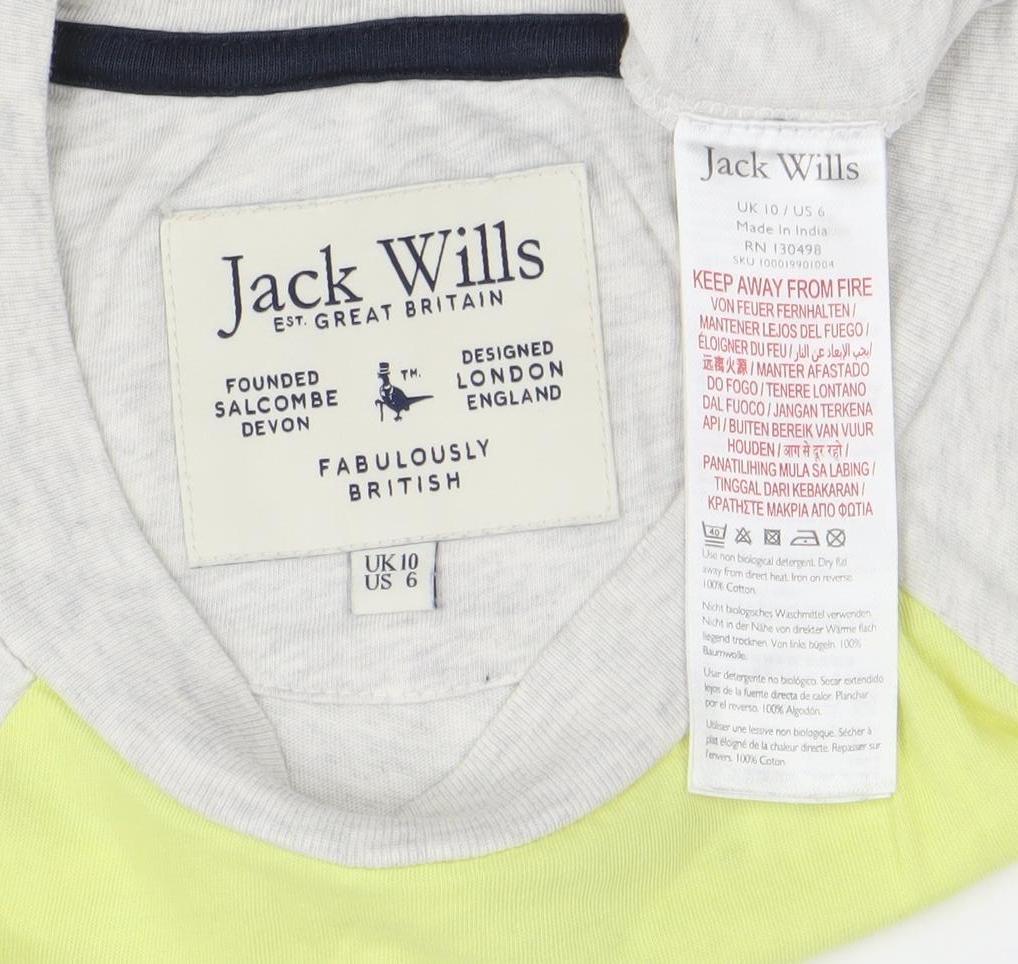 Jack Wills Womens Grey Colourblock Long Sleeve Cotton T-Shirt Size 10