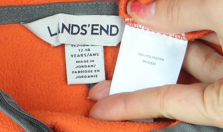 Lands’ End Boys Orange Fleece Half Zip Sweatshirt 12-14 Years