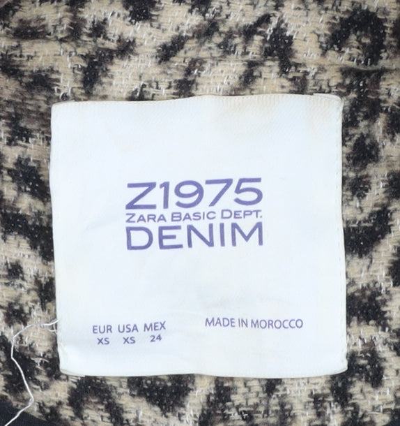 Zara Women Leopard Print Long Coat XS Wool Blend Single Breasted