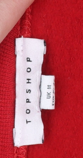 Topshop Women Red Pullover Sweatshirt M Embroidered Crew Neck Cotton