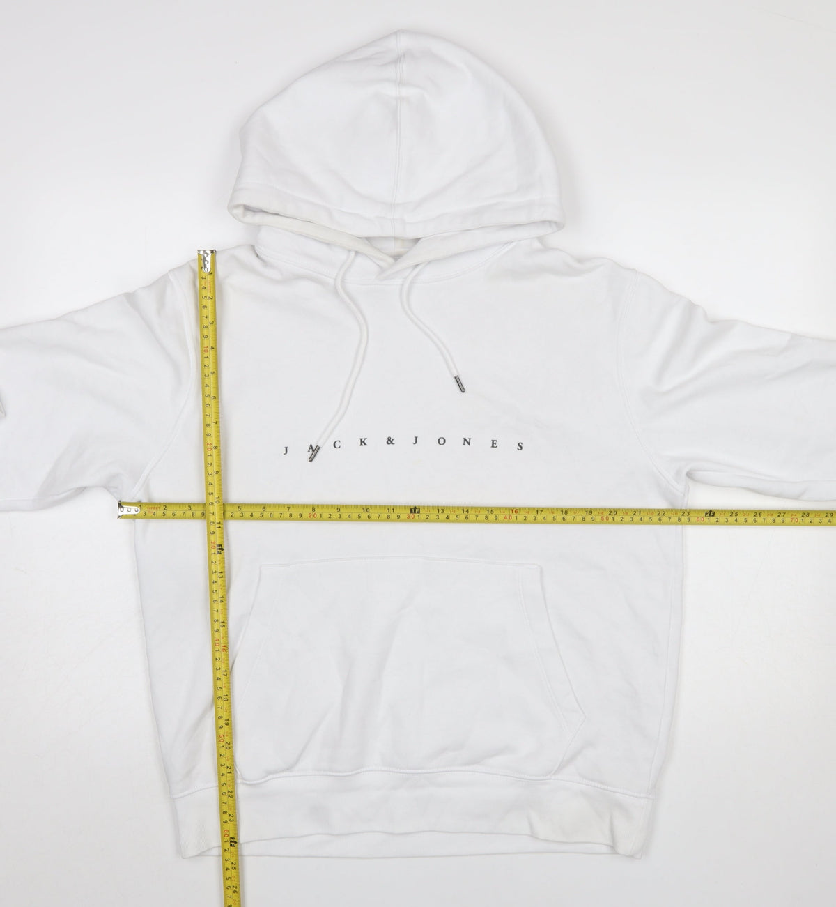 Jack & Jones Mens White Hoodie Medium Pullover Logo Design