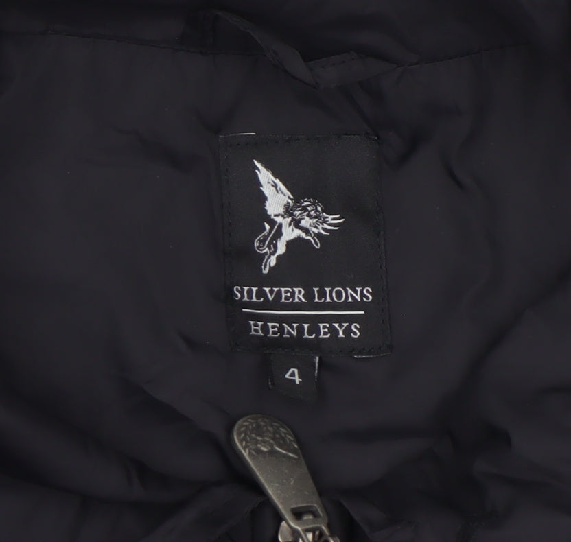 Henleys Silver Lions Men's Black L Bomber Jacket Nylon Full Zip