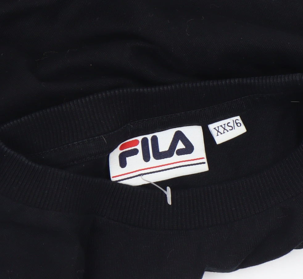 Fila Womens Black Cropped Long Sleeve Crew Neck T-Shirt Size 2XS