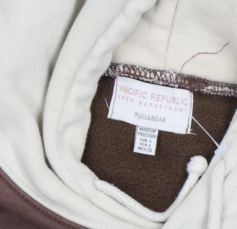 Pull&Bear Teens Brown Beige Boston Logo Pullover Hoodie Size S