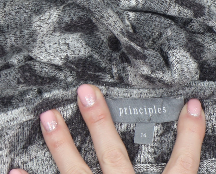 Principles Womens Grey Animal Print Knit Blouse Size 14