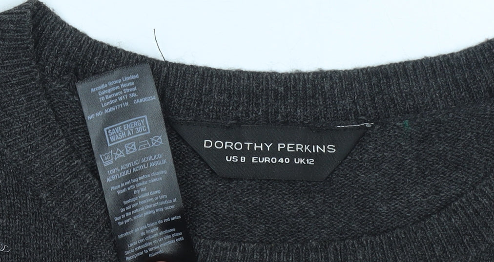 Dorothy Perkins Women Grey Sequin Snowflake Jumper UK 12