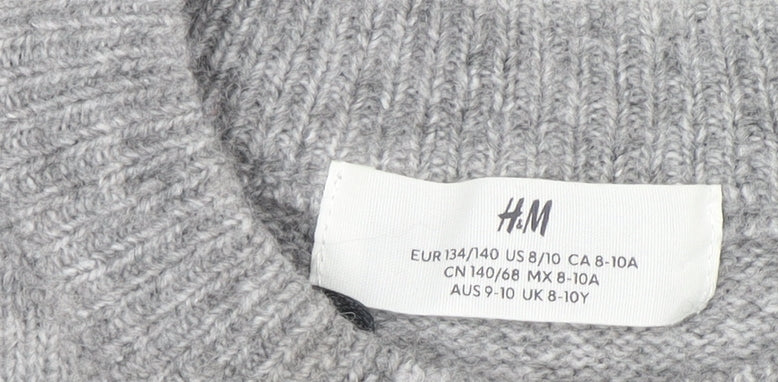 H&M Teens Grey Beaded Crew Neck Long Sleeve Knit Jumper Size 8