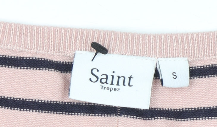 Saint Tropez Women’s Pink Striped V-Neck Relaxed Knit Jumper S