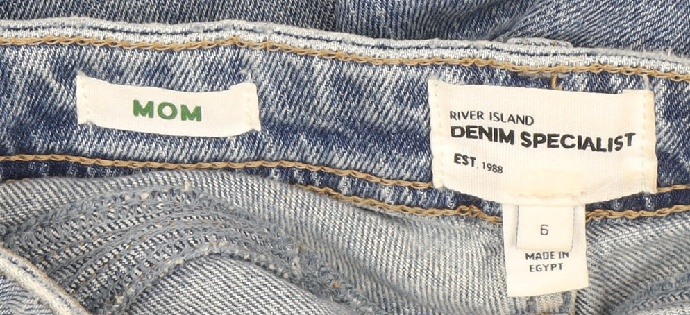 River Island Women Blue Size 6 Mom Distressed High Rise Jeans