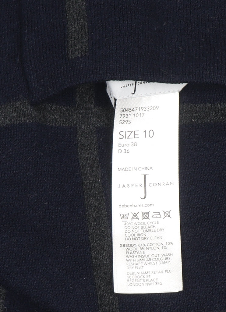 Jasper Conran Women's Blue Check Mock Neck Wool Blend Jumper Size 10