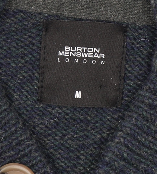 Burton Menswear Blue Wool Blend Henley Jumper Men M High Neck Classic Knit