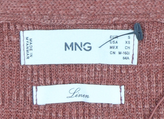 Mango Women's Brown Linen V-Neck 3/4 Sleeve Knit Cardigan Size S