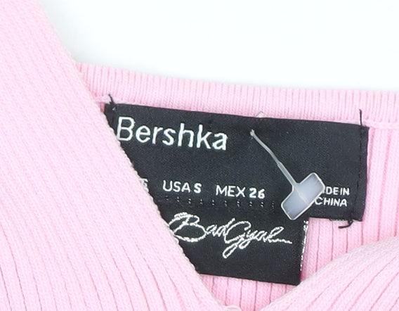 Bershka Women’s Pink Bodycon V-Neck Chain Strap Short Dress Size S