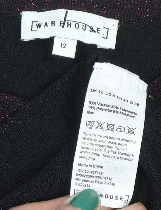 Warehouse Women’s Black Glitter Trim Crew Neck Jumper Size 12