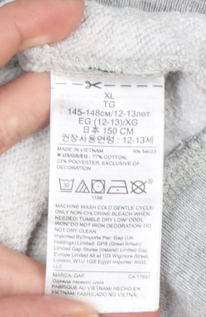GAP Girls Grey Logo Pullover Hoodie - XL (12-13 Years) Cotton Blend