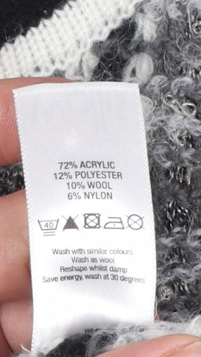 Wallis Women Grey Check Knit 3/4 Sleeve Cardigan Size M