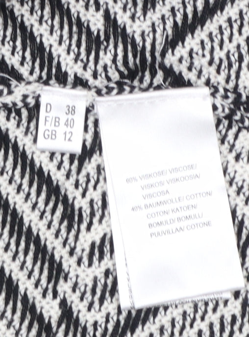 Looxent Womens Black White Geometric Knit Longline Cardigan Size 12