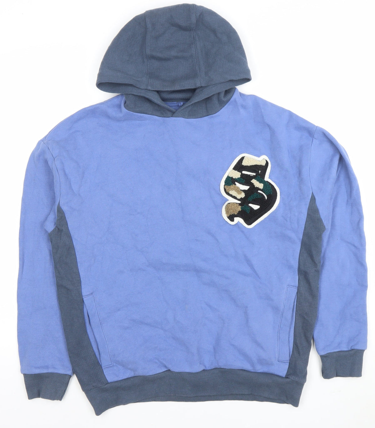 Marks & Spencer Boys Blue Pullover Hoodie 7-8 Years Letters Logo Print