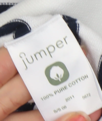 Jumper Womens White Black Striped Collared Cotton Button Cardigan M