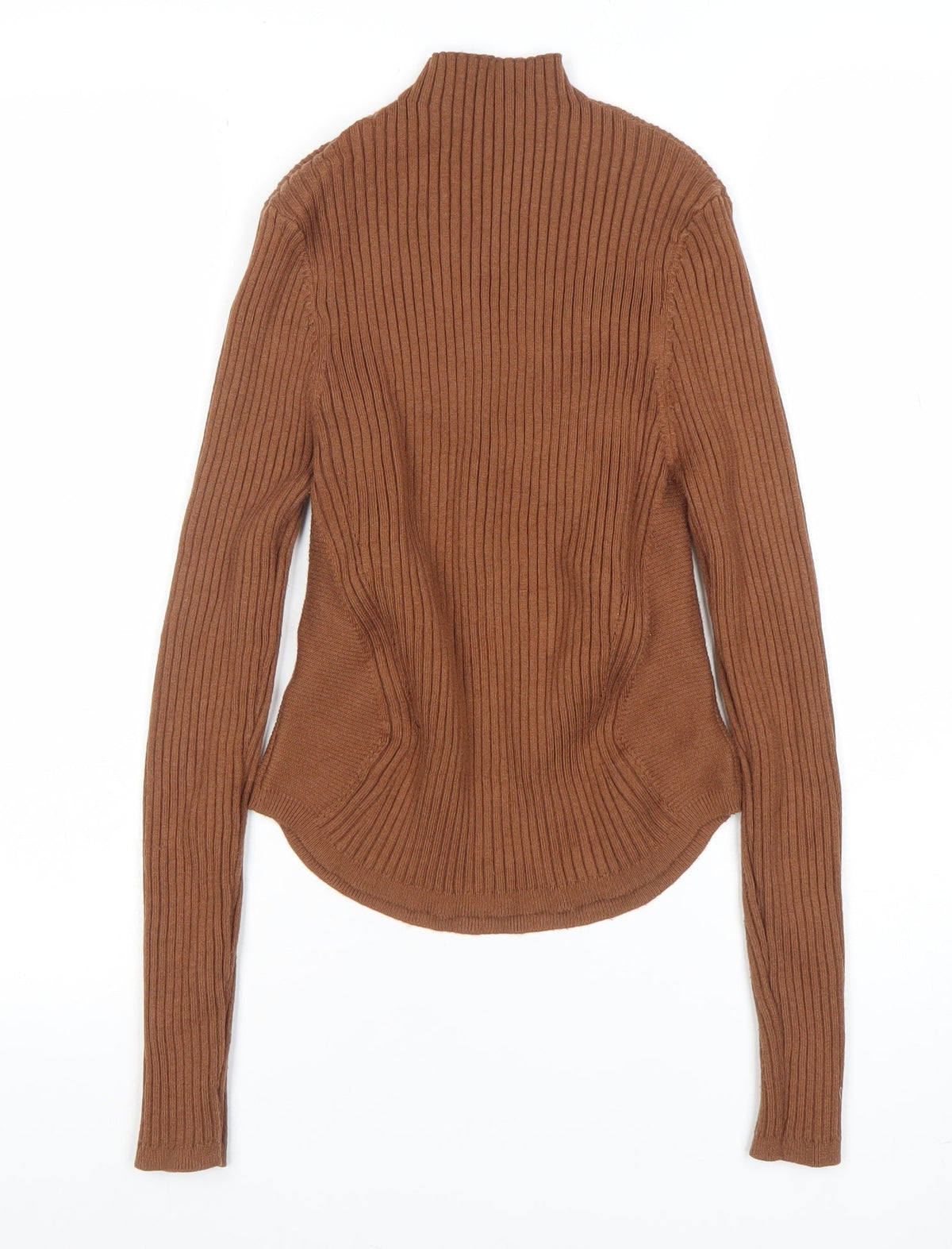 Cider Women’s Brown Mock Neck Ribbed Knit Pullover Jumper XL