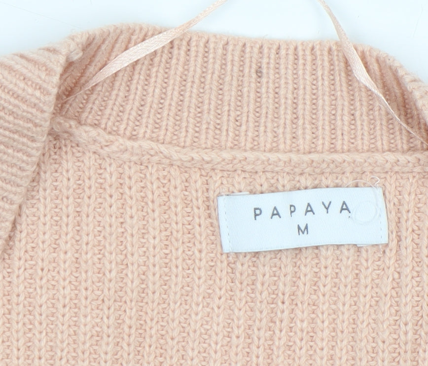 Papaya Women’s Beige Knit Cardigan Size M Long Sleeve Acrylic
