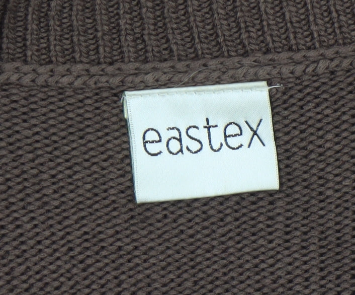 Eastex Women's Brown V-Neck Crochet Trim 3/4 Sleeve Cardigan Size 14