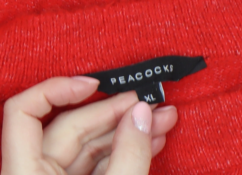 Peacocks Women's Red Crew Neck Relaxed Knit Jumper XL