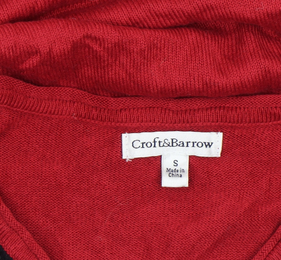 Croft & Barrow Women's Red Argyle V-Neck Cotton Jumper Size S