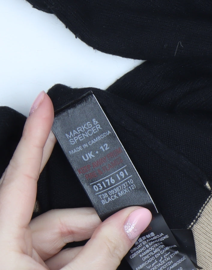 Marks & Spencer Womens Black Size 12 Round Neck Long Sleeve Pullover Jumper