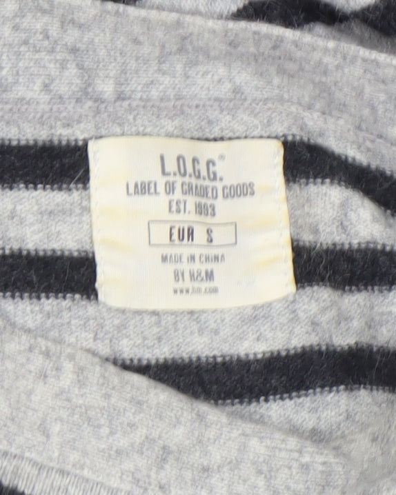 H&M Women’s Grey Striped Wool Angora Pullover Jumper Size 8