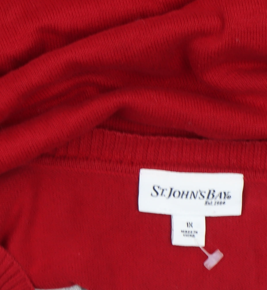 St. John's Bay Women's Red Argyle V-Neck Cotton Jumper XL