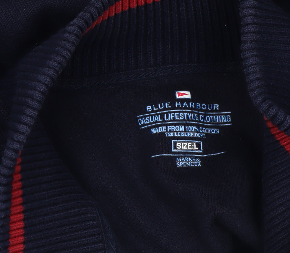 Marks & Spencer Blue Harbour Men’s Navy 1/4 Zip Cotton Sweatshirt L