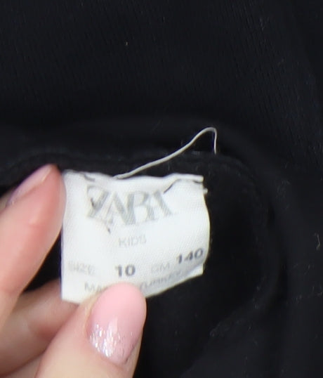 ZARA Girls Black Collared Long Sleeve Pullover Blouse 10 Years 140cm