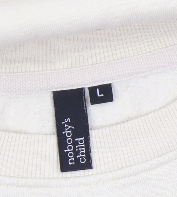 Nobody's Child Men's Beige Kindness Embroidered Crew Neck Sweatshirt L