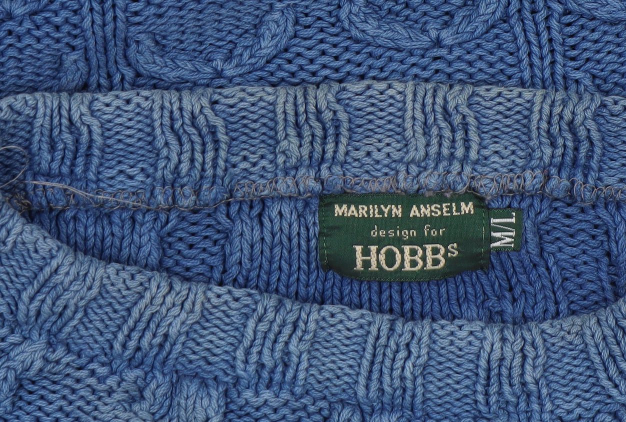 Hobbs Womens Blue Cable Knit Cotton Jumper Crew Neck M