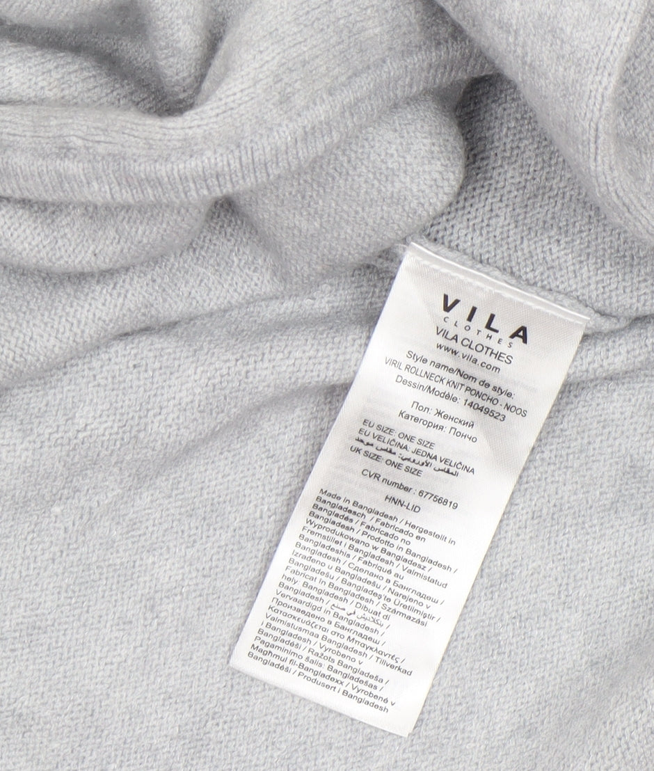 Vila Womens Grey Roll Neck Knit Cape Poncho One Size