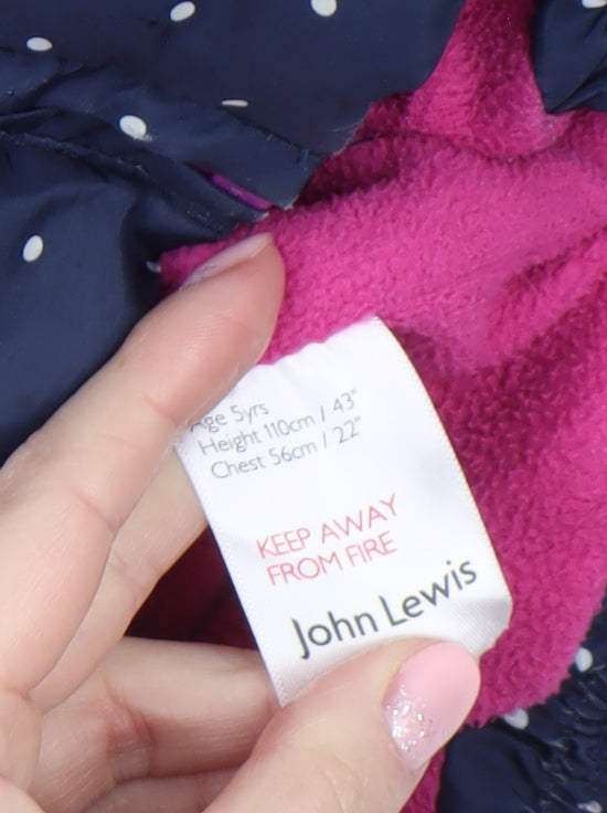 John Lewis Girls Blue Polka Dot Hooded Puffer Coat 5 Years Faux Fur Trim