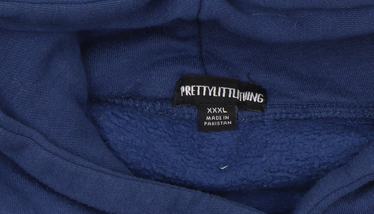 PRETTYLITTLETHING Women Blue Pullover Hoodie XXL Cotton Blend Oversized
