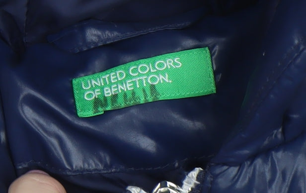 United Colors of Benetton Navy Blue Unisex Baby Puffer Jacket 12-18M Hooded Winter Coat