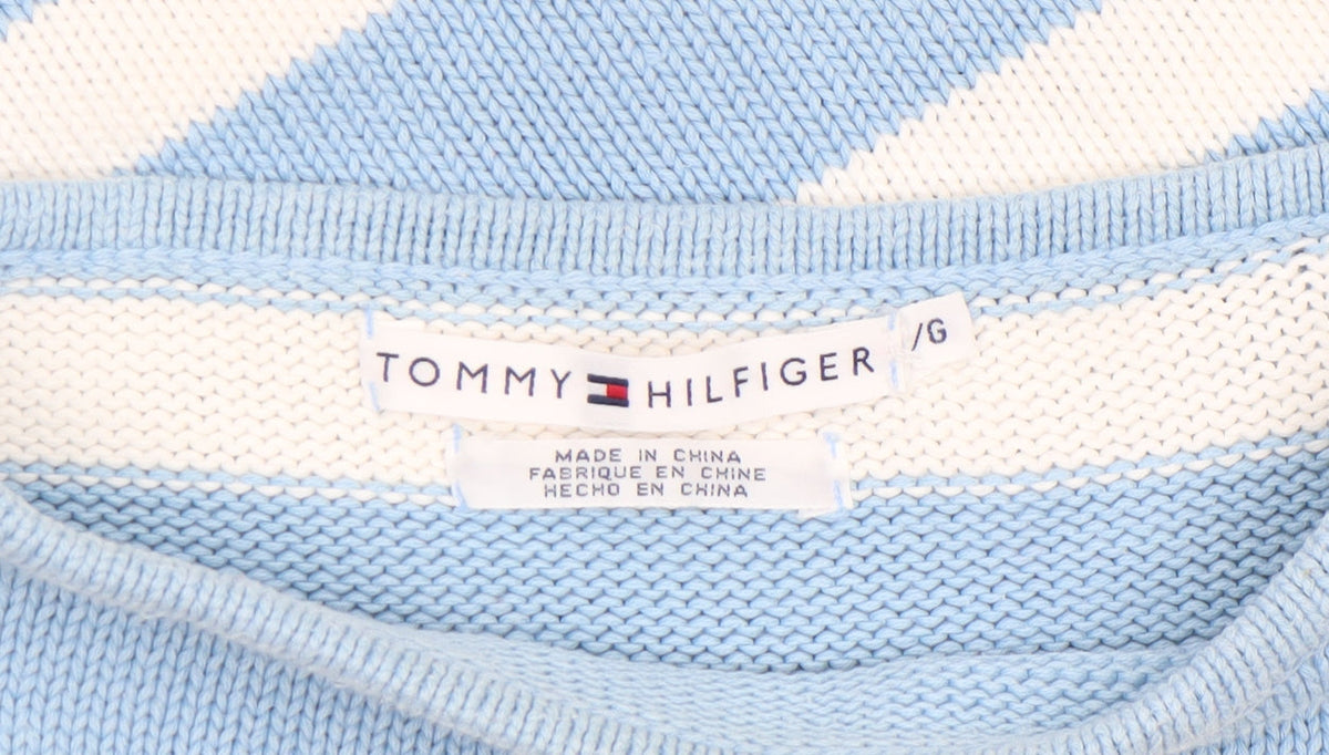 Tommy Hilfiger Women Blue White Striped Cotton Crew Neck Jumper M