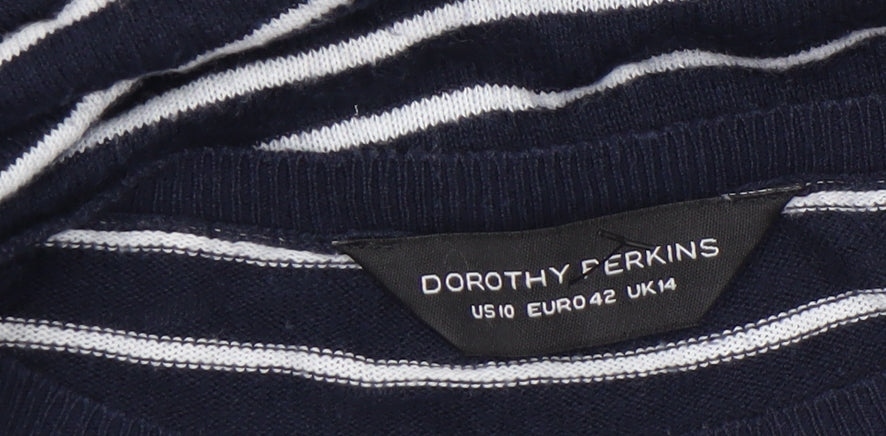 Dorothy Perkins Women's Blue Striped Lace Hem Jumper Size 14