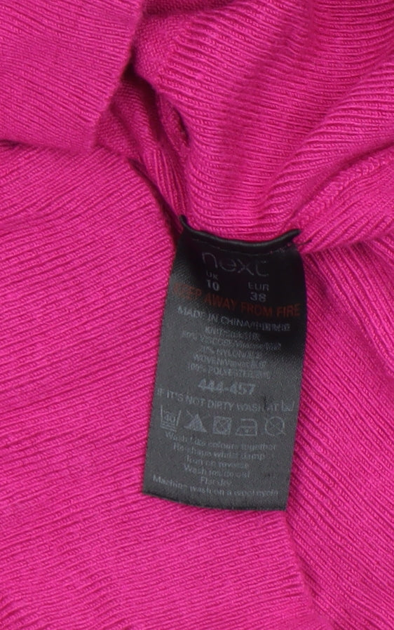 Next Women's Pink Ruffle Bow Short Sleeve High Neck Blouse Size 10