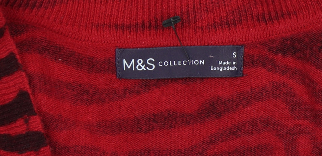 Marks & Spencer Women's Red Animal Print V-Neck Acrylic Jumper Size S