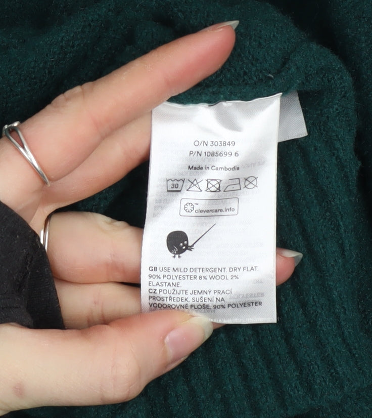Monki Women Green Cardigan M Wool Blend Knit V-Neck Long Sleeve