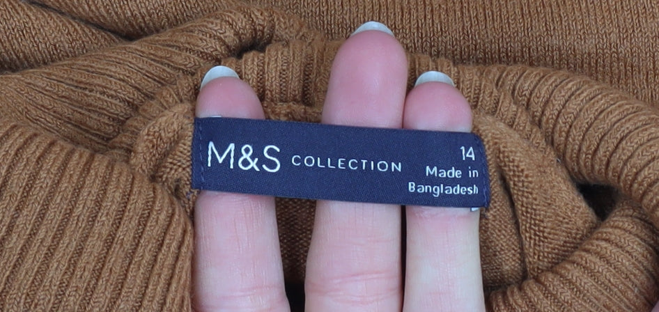 Marks & Spencer Womens Brown Size 14 Roll Neck Long Sleeve Jumper