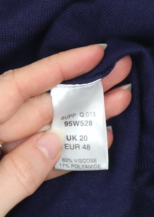 Kaleidoscope Women’s Blue Crew Neck Bow Accent 3/4 Sleeve Jumper UK 20