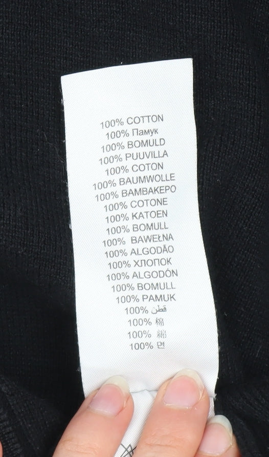Ben Sherman Men's Black Cotton Button Cardigan M High Neck Knit Jumper