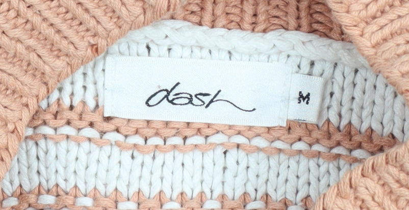 Dash Women Beige Fair Isle Roll Neck Chunky Knit Jumper Size M