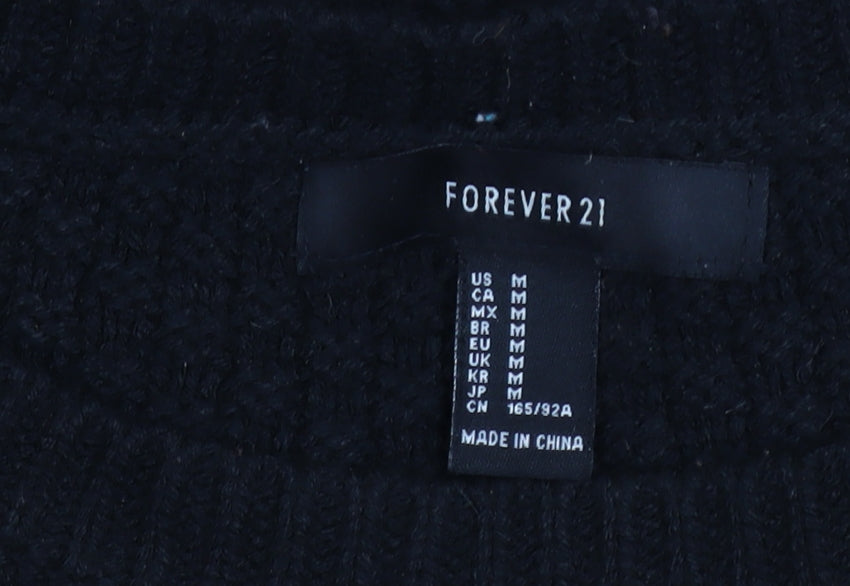 Forever 21 Women’s Black Beige Striped Cable Knit Jumper Medium