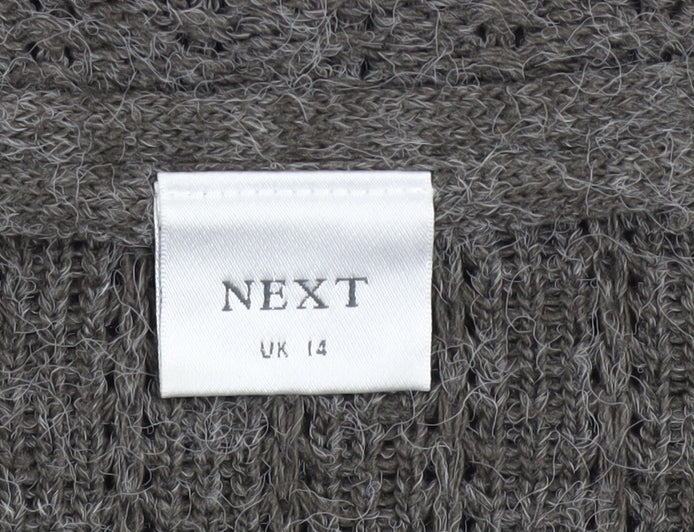 Next Women Grey Open-Knit Scoop Neck Jumper UK 14